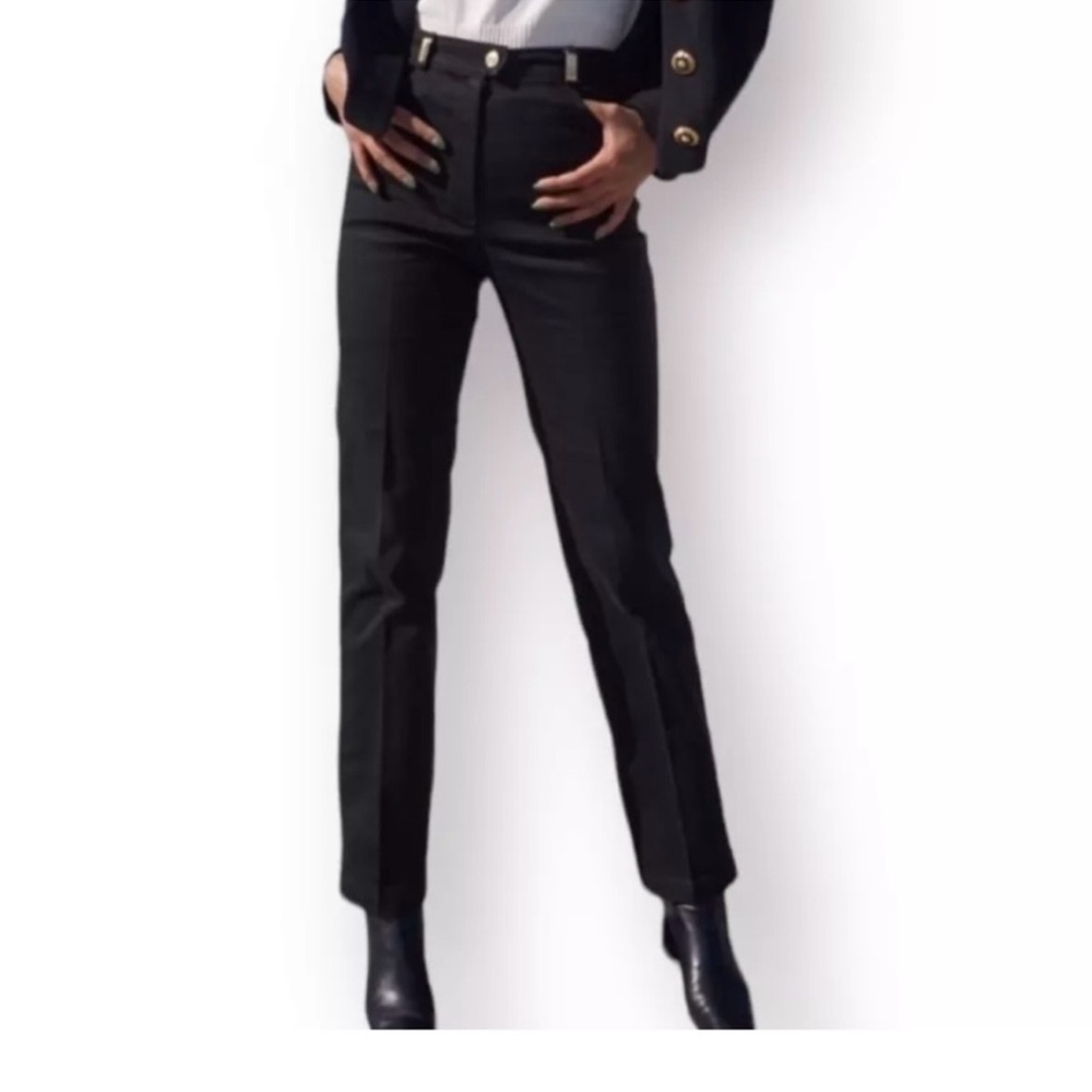 St. John Sport by Marie Gray Black Denim Pants Jeans Gold Hardware, size 0